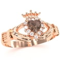 thumbnail image 2 of Claddagh Smoky Quartz Diamond Ring In Solid 14k Rose Gold, 2 of 6
