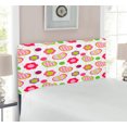 thumbnail image 2 of Flower Headboard, Flowers Stitches Checked Lines Stripes Heart Round Shapes Craft Patchwork Art, Upholstered Decorative Metal Bed Headboard with Memory Foam, Twin Size, Lime Purple Red, by Ambesonne, 2 of 4