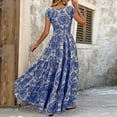 thumbnail image 5 of MORTTIC Women's Floral Print V-Neck with Short Sleeves Stretch High Waist Maxi Beach Vacation Boho Dress Blue，XL, 5 of 6