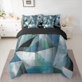thumbnail image 2 of Feelyou Teal Abstract Ombre Bedding Comforter Set 7 Pieces, Square Triangle Geometric Full Bedding Set, Teen Kid Child Adult Reversible Fitted Sheet Flat Sheet, Microfiber Bedroom Decor, 2 of 7