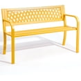thumbnail image 1 of ZYPPPA  Outdoor Bench, 47" Iron Steel Frame Garden Bench with Mesh Pattern and Plastic Backrest Armrests, Patio Bench for Garden Park Yard Front Porch Patio, Yellow, 1 of 17