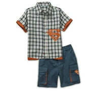 Little Boys' 2-Piece Superman Set of Plaid Shirt and Cargo Shorts