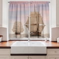 thumbnail image 2 of Ambesonne Ocean Kitchen Curtains, Wooden Sailing Ship Waves, 55"x39", Cream and Blue Grey, 2 of 3