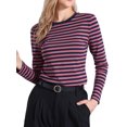 thumbnail image 4 of CAMISAS A RAYAS INSPIRADORAS CHIC PARA MUJERES, MANGA LARGA, TOPS DE ALGODÓN, CUELLO REDONDO, CAMISETAS AJUSTADAS, OUTFITS CASUALES, M RAYAS ROSADAS, 4 of 6