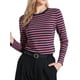 thumbnail image 4 of Camisetas a rayas INSPIRE CHIC para mujeres, de manga larga, de algodón, con cuello redondo, ajustadas, atuendos casuales y modernos, M a rayas rosas, 4 of 6