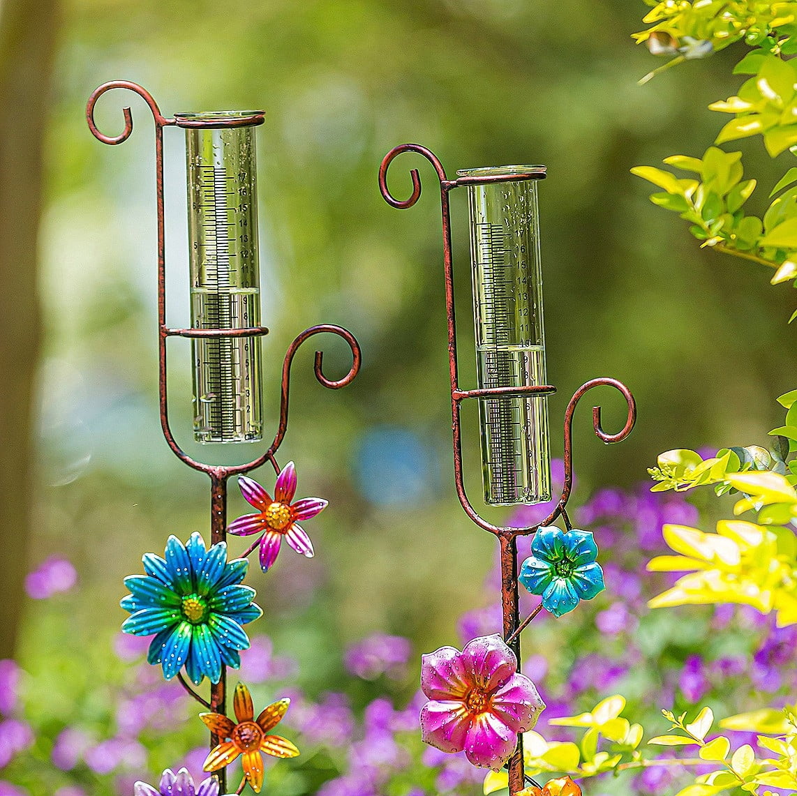 Evergreen Flag Beautiful Pink and Green Climbing Flower Rain Gauge - 6 x 42 x 2 Inches