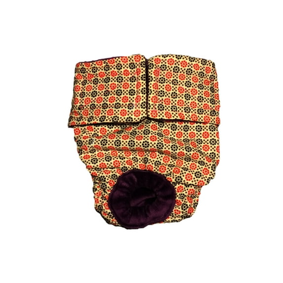 Barkertime Red and Brown Flower on Yellow Washable Dog Diaper - Made in USA