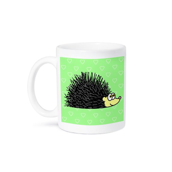 3dRose, Cute Hedgehog and Hearts Design Green, 11oz Mug