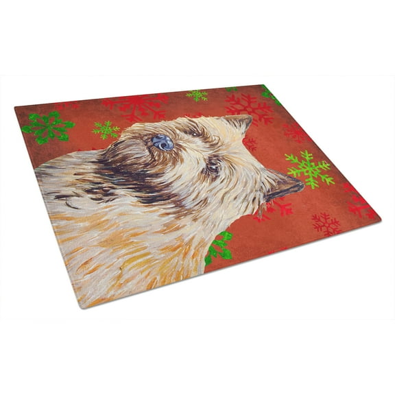 Caroline's Treasures Cairn Terrier Winter Snowflakes Holiday Glass Cutting Board Large