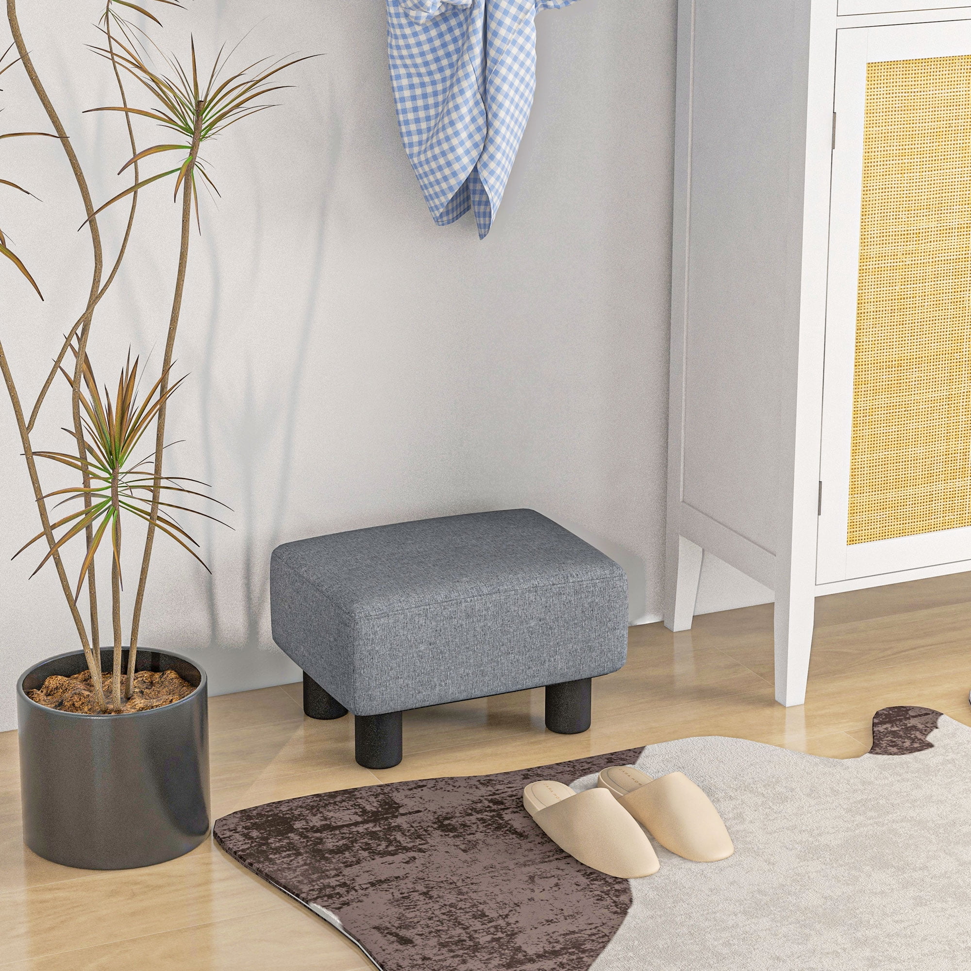HOMCOM Ottoman Foot Rest, Small Foot Stool with Linen Fabric Upholstery