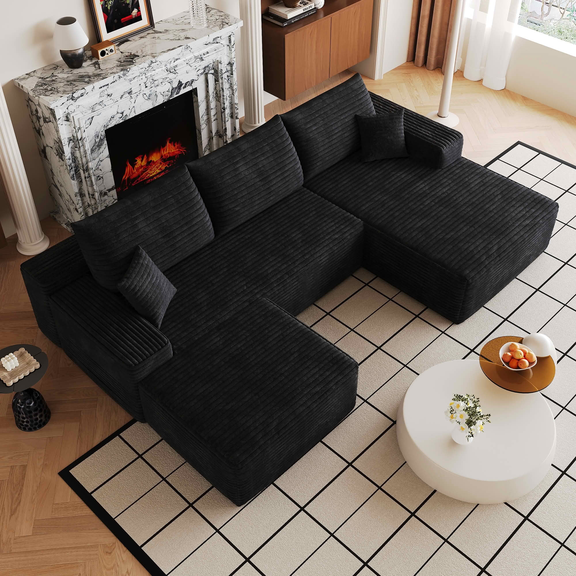MAYEERTY 107 Inch L‑Shape Cloud Sectional Couch with Chaise, Modern Modular Deep‑Seat Sofa, Plush Corduroy Upholstered Couch, No Assembly Required for Living Room Bedroom Apartment