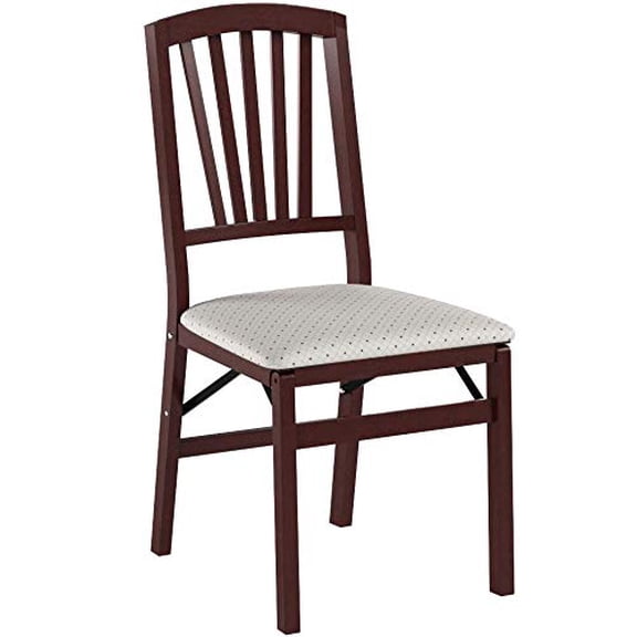 Classic Hardwood Slat Back Folding Chair with Blush Fabric and Light Cherry Wood - Set of 2