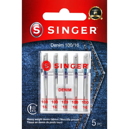 SINGER Size 100/16 Denim Sewing Machine Needles - 5 Count