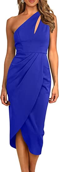 Women's One Shoulder Ruched Bodycon Dress 2023 Summer Cutout Slit Wrap