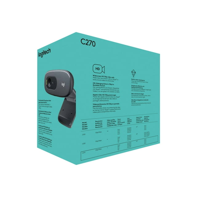 Logitech C270 HD Webcam – 1280 x 720 – audio – USB 2.0 (960-000694) Tailored for Zoom, Skype, Teams, conferencing, and video calls, this webcam presents adjustable FOV, zoom, software control, and a privacy cover.