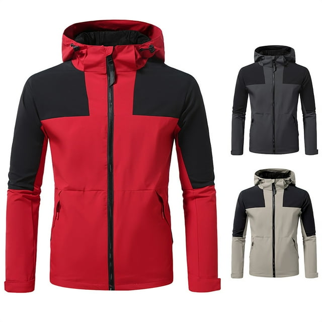 Sentmoon Womans Coat Color Block Long Sleeve Winter Jacket for Men Oversized Zipper Windbreaker Waterproof Men's Hoodie Fall Delightful for Commuting and Bike Riding Dark Gray S