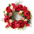 thumbnail image 5 of 16in Peony Wreath Artificial Flower Door Wreath with Green Leaves Spring Wreath, 5 of 14