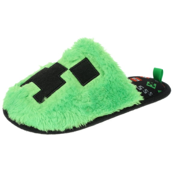 Minecraft Youth Unisex Slipper, Novelty Plush Scuff, Creeper Green, Size 5-6 Big kid (5-6 Men's, 7-8 Women's)
