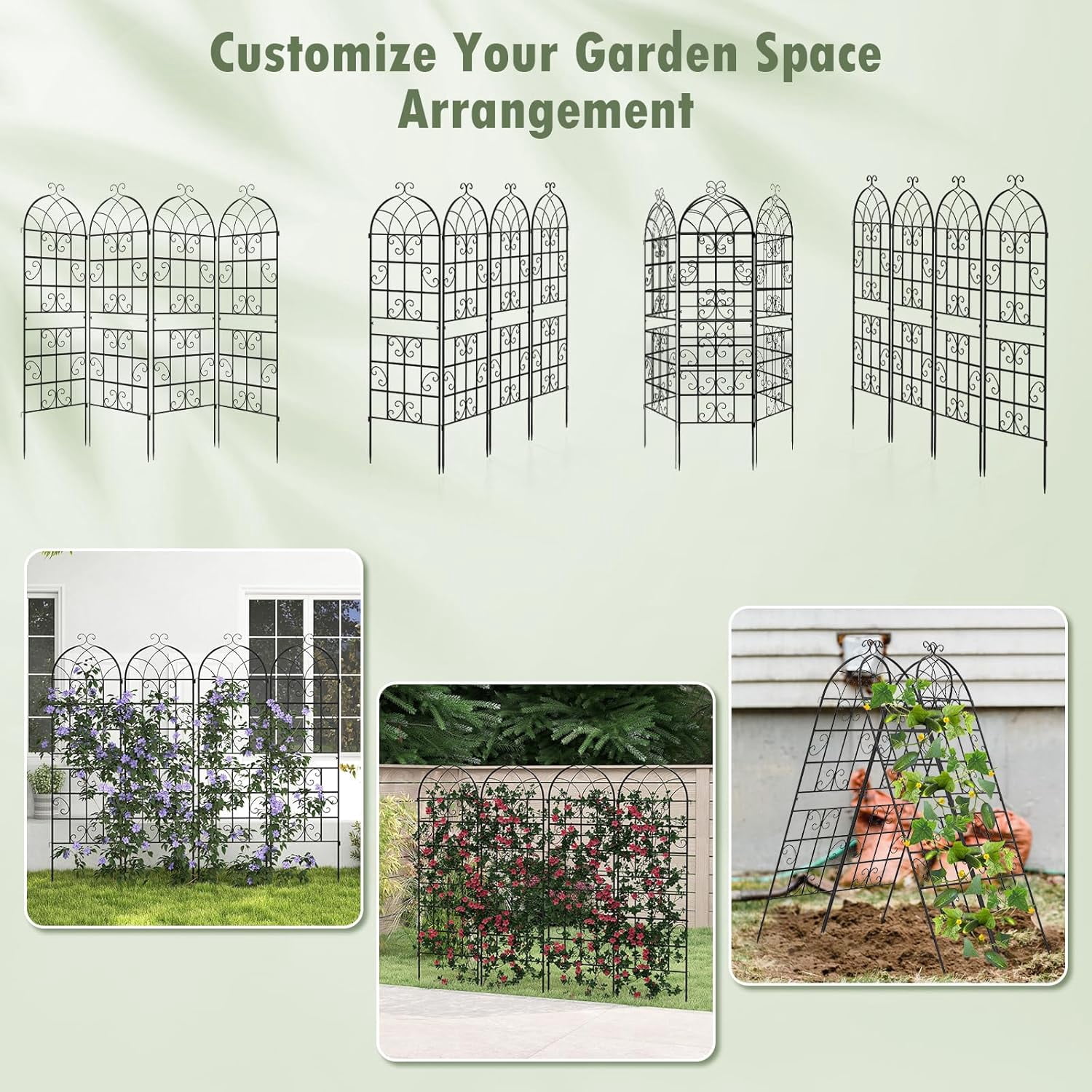 WLTER Metal Garden Trellis for Climbing Plants, 2 Pack 71" Tall Fence Trellis Panels, Retro Style Cucumber Trellis, Indoor & Outdoor Decorative Plant Support Stand for Rose Ivy Vine, Black