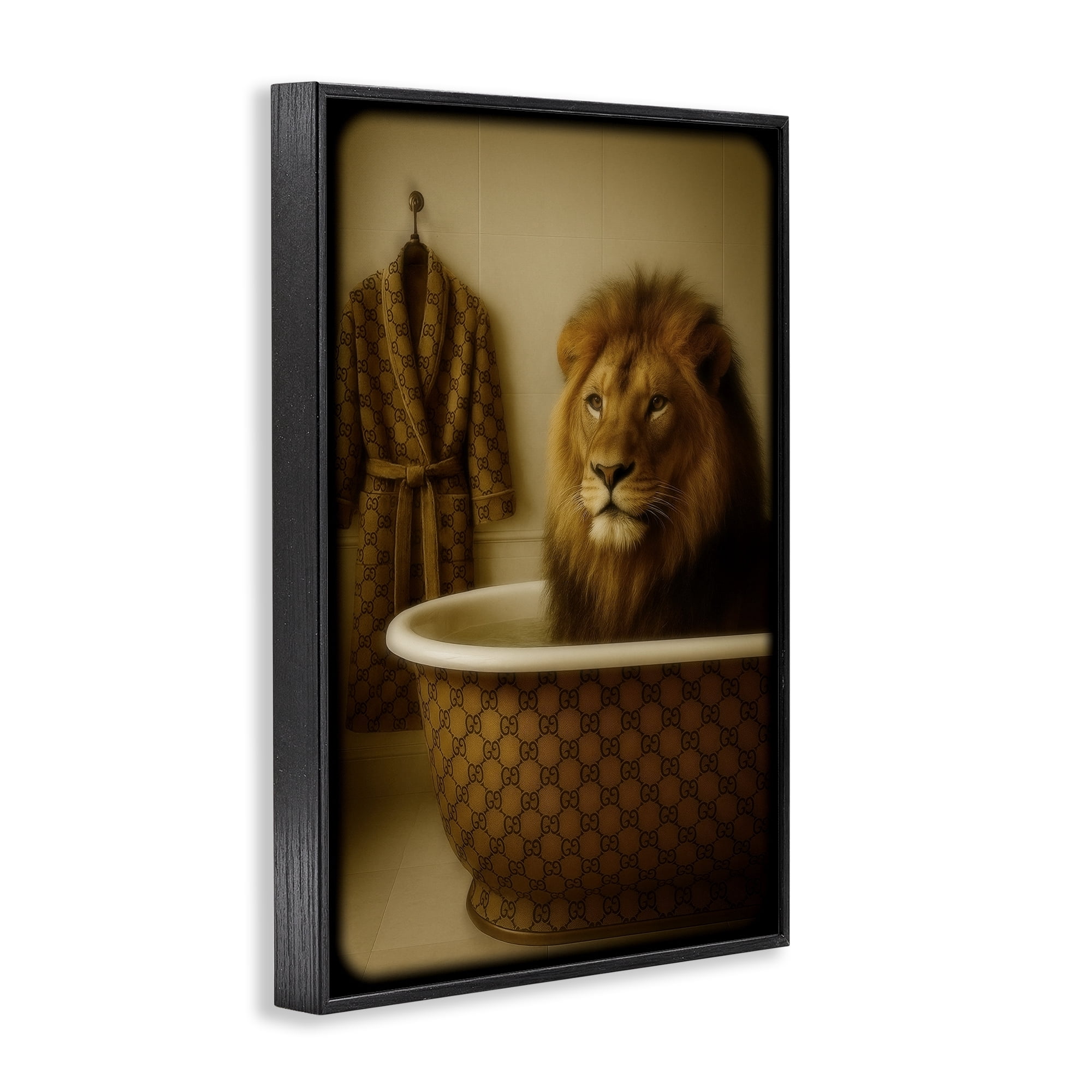 Stupell Industries Couture Lion in Luxury Tub Black Framed Giclee Art, design by Grotto Studios