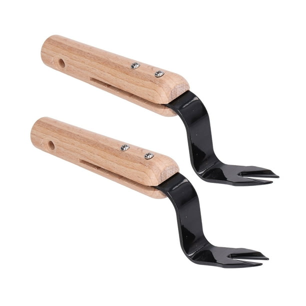 EOTVIA 2Pcs Forked Head Hand Weeder Puller Wood Handle Remove Weeds