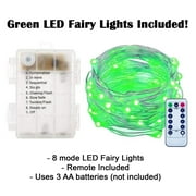 Moroccan Metal Candle Lantern Holder with LED Fairy String Lights, Medium, Green