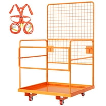 Luku 45" x 43" forklift Safety Cage, Max. 2200 LBS Heavy Duty Steel forklift Man Basket, Foldable forklift Work Platform with Guardrails, Safety Harness, Wheels, Perfect for Aerial Work