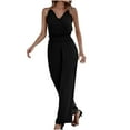 thumbnail image 1 of Stretchy Jumpsuits for Women Ruffle V Neck Spaghetti Straps One Piece Long Pants Outfits Sleeveless Summer Rompers, 1 of 5