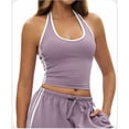 thumbnail image 2 of Women Halter Neck Yoga Tank Top Contrast Trim Slim Fit Workout Athletic Top, 2 of 9