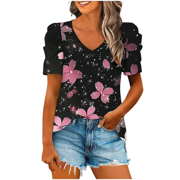 Women Summer Clothes Clearance Womens Tops Plus Size Cotton Women's Clothing Plus Size Boho Women V Neck T Shirt Loose