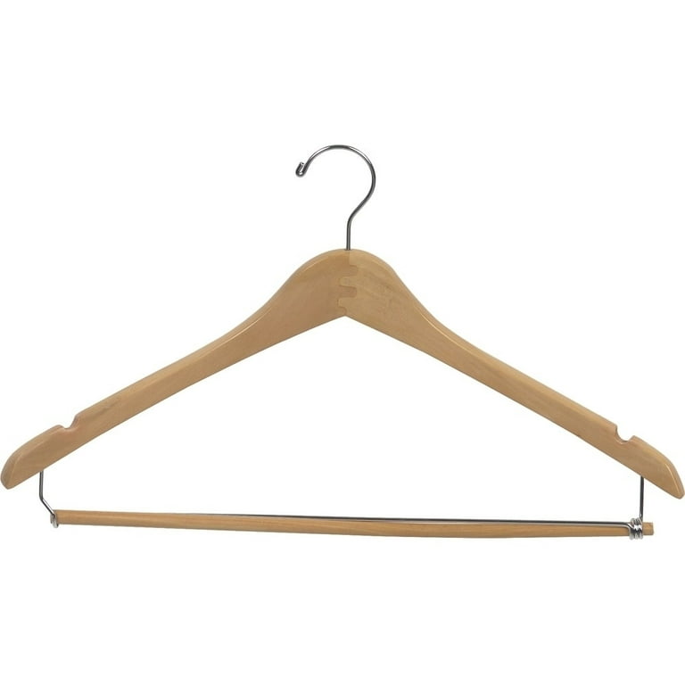 Heavy-Duty Black Plastic Suit Hanger with Locking Wooden Pant Bar, (Box of  100) 1/2 Inch Thick Curved Hangers for Uniforms and Coats by The Great
