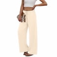 thumbnail image 3 of ClodeEU Women's Elastic Waist Wide Leg Pants,Casual Loose Fit Lounge Trousers with Pockets Beige,Women's Plus L, 3 of 6
