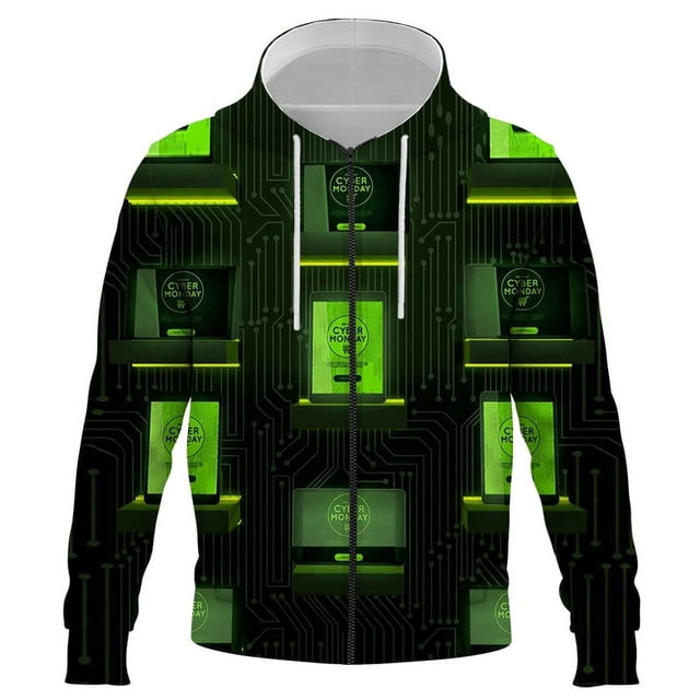 Sudadera con capucha y cremallera de marca de moda para hombre y mujer, sudadera con capucha informal de hip hop con estampado 3D y tecnología digital, ropa para hombre