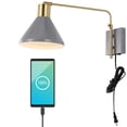 thumbnail image 3 of JONATHAN Y Max 20.5" Swing Arm 1-Light Modern Midcentury Iron USB Charging Port LED Sconce, Grey/Brass Gold, 3 of 9
