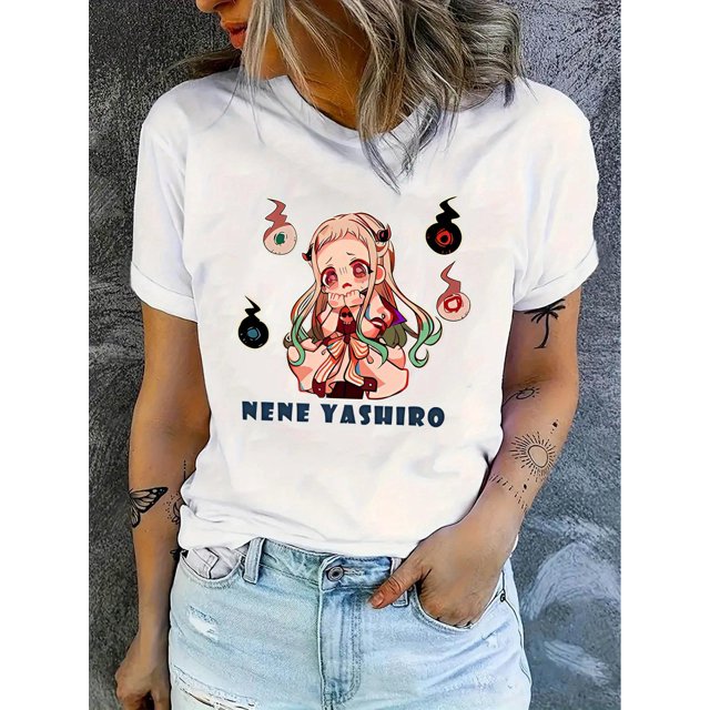 Camiseta para mujer Suave de veranoChic Cartoon Girl Graphic Tee for Women - Casual Crew Neck Short Sleeve, Stretchy Polyester Blend, Machine Washable - Perfect Summer TopFather's Day, Mother's Day,