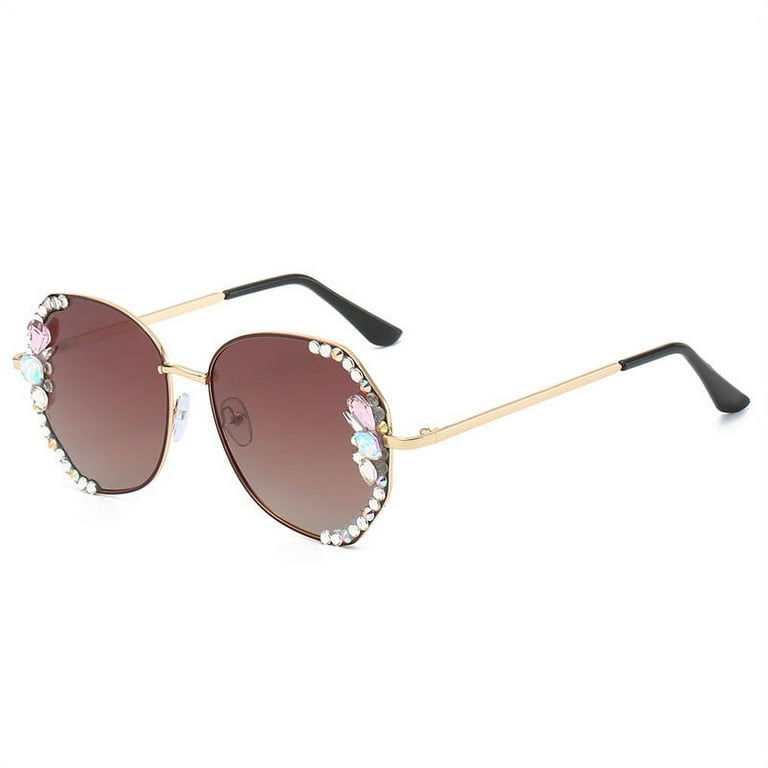 YCNYCHCHY New Large Frame Polarized Diamond Studded Sunglasses For Women  With UV Protection Small Round Face Fashionable Korean Internet Celebrity