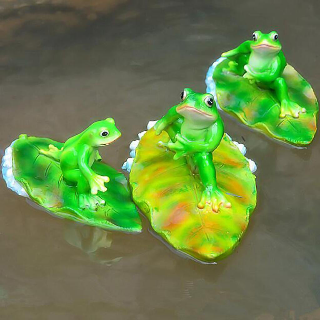 Summer Water Surffing Lotus Leaf Frog Statue Ornament Bathtub Animal Decor 