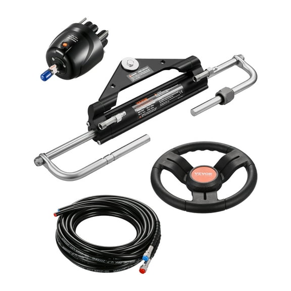 VEVOR 150HP Hydraulic Outboard Steering Kit, Marine Boat Hydraulic Steering System with 13.5-inch Steering Wheel, Helm Pump,Hydraulic Cylinder & 2PCS 26FT Hoses for Single Station Single-Engine Boats