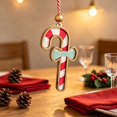 thumbnail image 7 of Wooden Candy Cane Christmas Ornament, Red White Striped Holiday Tree Hanging Decor with Teal Bow and Wood Bead, Rustic Xmas Party Decoration Gift, 3.94 Inch, 7 of 7