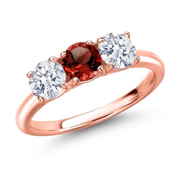 Gem Stone King 18K Rose Gold Plated Silver Red Garnet and White Zirconia Engagement Ring for Women | 2.05 Cttw | Round 5MM | Gemstone January Birthstone | Size 8
