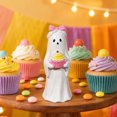 thumbnail image 4 of Gradient Resin Ghost Figurine Assorted Styles Freestanding Desktop Ornament With Bow Witch Hat Snack Detail For Halloween Shelf Office Indoor Seasonal Home Decor.C, 4 of 7