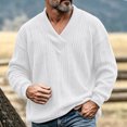thumbnail image 2 of Sweaters for Men Zaewscy Men's V‑Neck Cable Knit Sweater Long Sleeve Loose Casual Pullover Jumper White M, 2 of 9