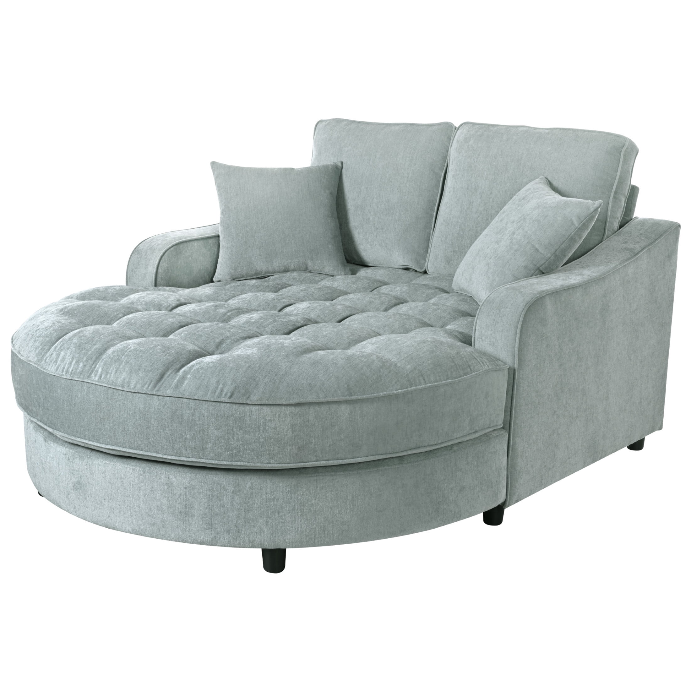 Christopher Knight Home 51" Modern Chaise Lounge Sofa Bed, Tufted Chenille Couch with Pillows, Blue Green