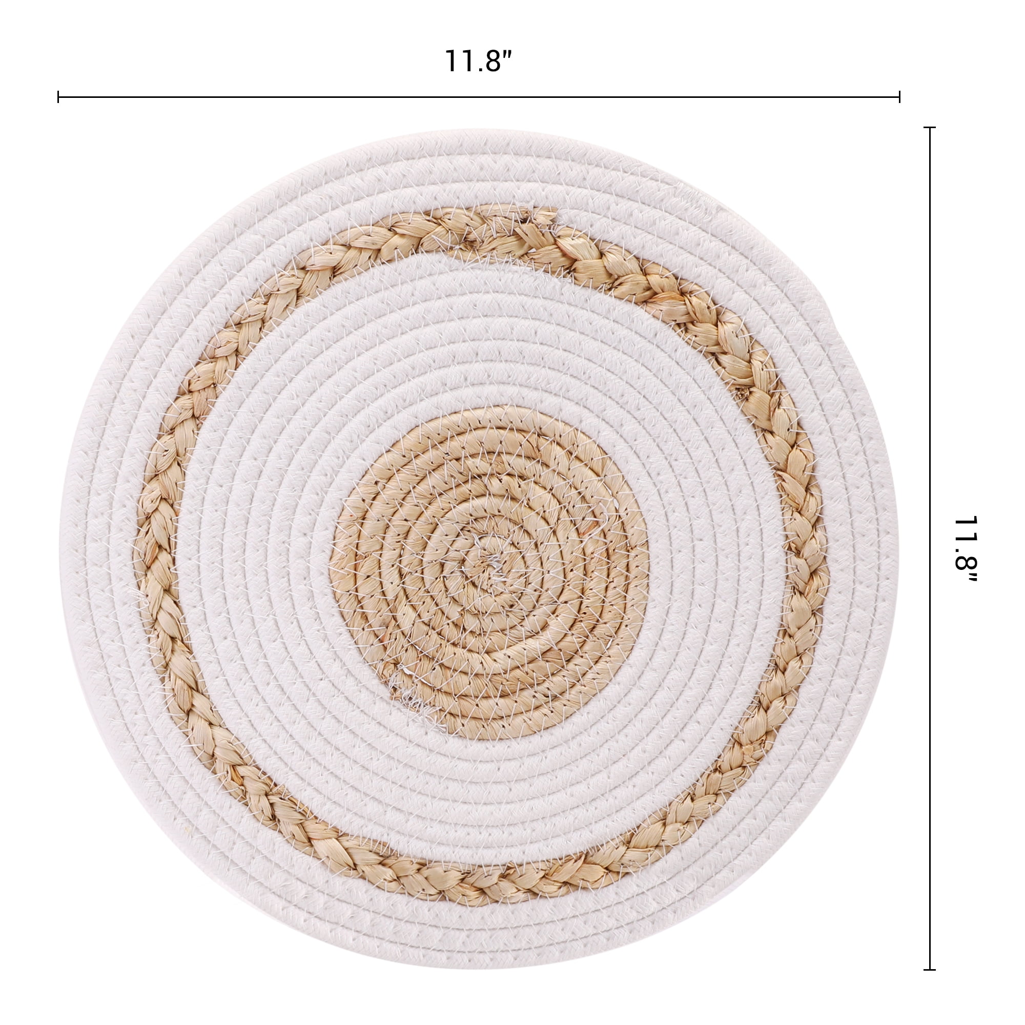 Unique Bargains 6pcs Farmhouse Woven Placemats White/Brown 11.8"x11.8"