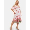 thumbnail image 4 of Rosegal Plus Size Cold Shoulder Bell Sleeve Floral Print Dress White L, 4 of 5