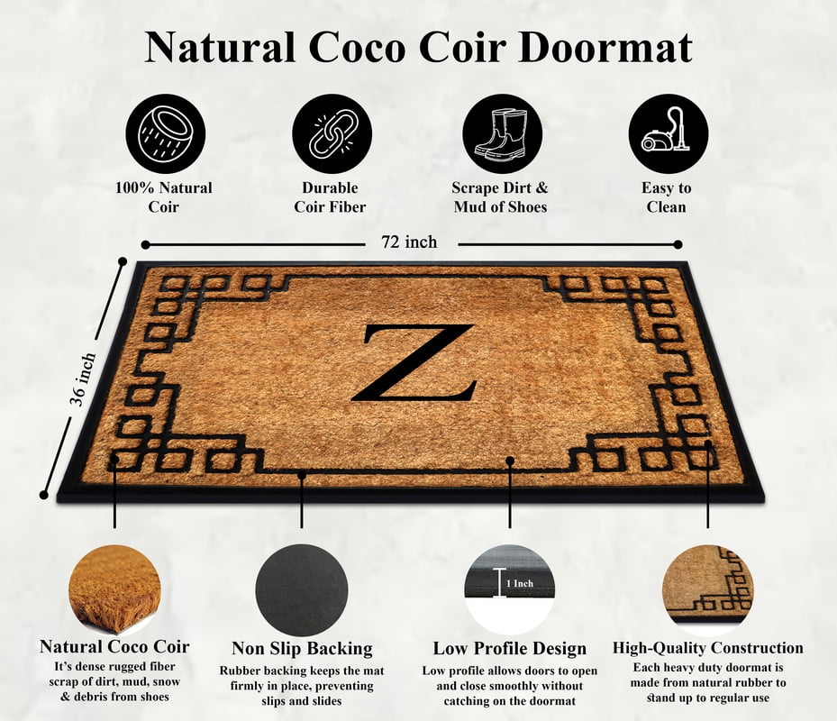 A1 Home Collections Natural Coir & Rubber Door Mat, Long-Lasting Entrance Doormats for Front Door, Thick & Non-Slip Durable Outdoor Entry Mat 36" x 72"
