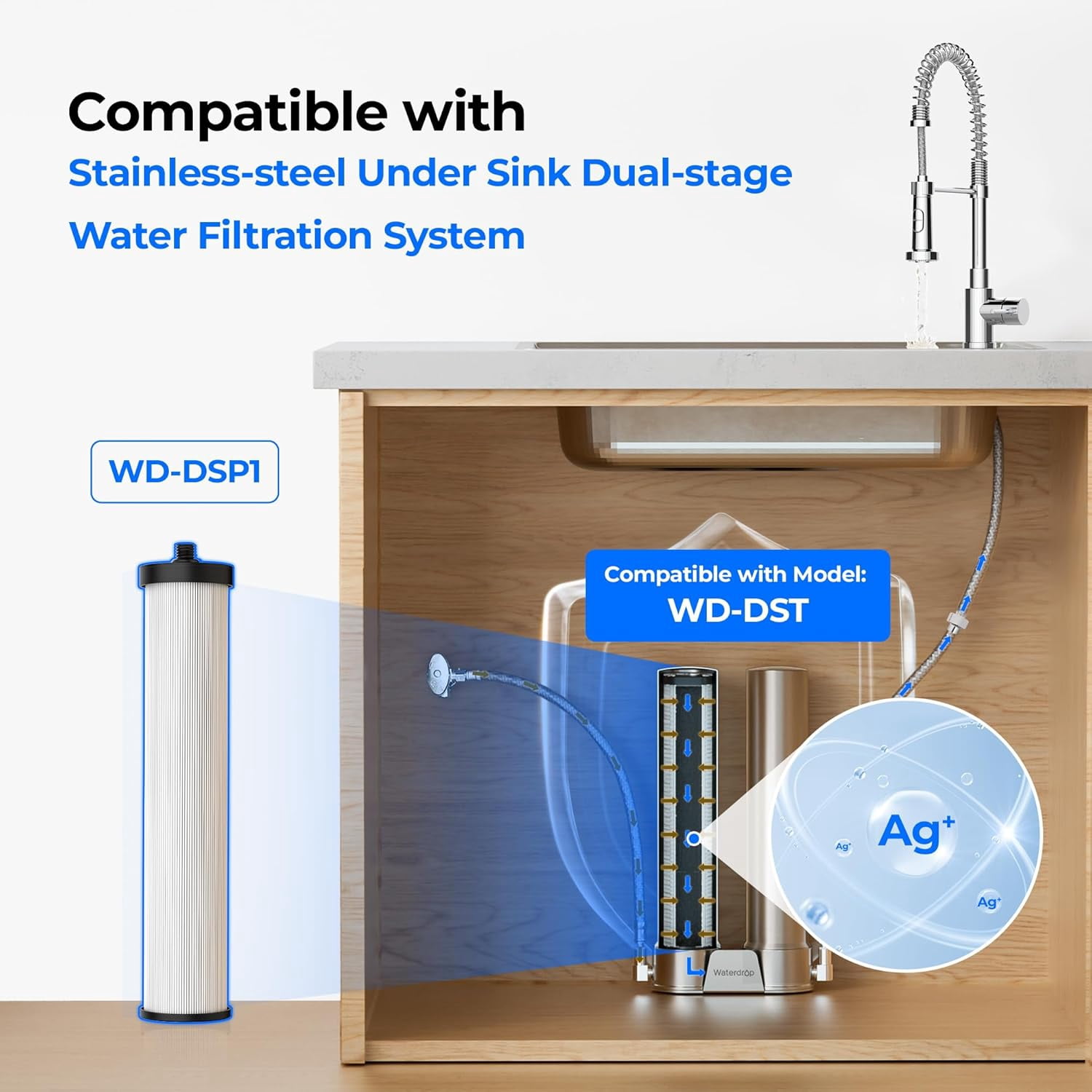 JJEAN-WD-DSP1 Filter Replacement for DST Stainless Steel Under Sink Water Filter System, Replacement Water Filters, Reduce Chlorine, Bad Taste & Odor, 8 Months Long Life, 1 Pack