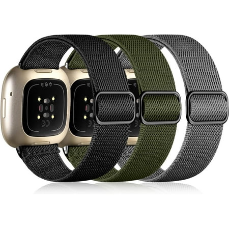 Tianle Bands Compatible with Fitbit Versa 3/ Sense/Versa 4/ Sense 2 Watch Band 3 Pack Adjustable Stretchy Fabric Sport Wristband for Fitbit Versa 3 Watch and Fitbit Sense Smartwatch Bands