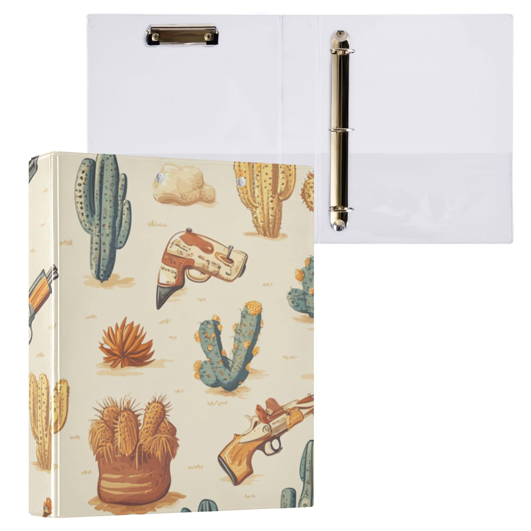 Wild West Hats Cactus 3 Ring Binders 1.5 inch Hardcover File Folders with Interior Pockets A4 Size Organizer for School Office Hospital Set of 2