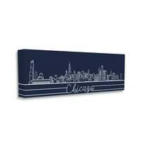 Stupell Industries Chicago Illinois Linework City Skyline Deep Blue Canvas Wall Art, 17 x 40, Design by Daphne Polselli